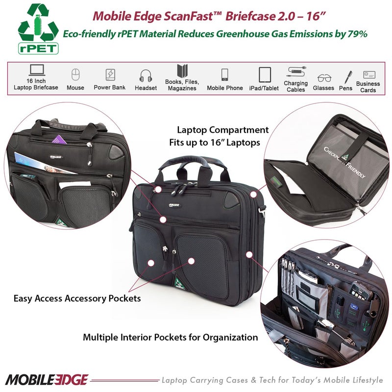 Mobile Edge حقيبة لابتوب موبايل إيدج سكن فاست للرجال والنساء، تناسب أجهزة الكمبيوتر 16" ومتوافقة مع ماك بوك 17"، صديقة لنقاط تفتيش TSA، سوداء - Image 2